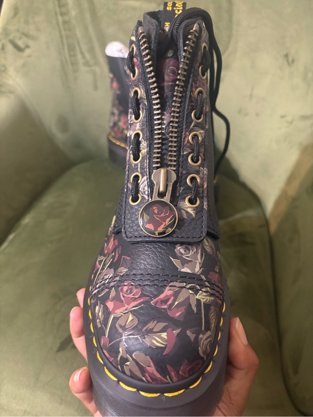 Dr. Martens Black Floral Platform Zip Lace-Up Boot - Picture 10 of 11